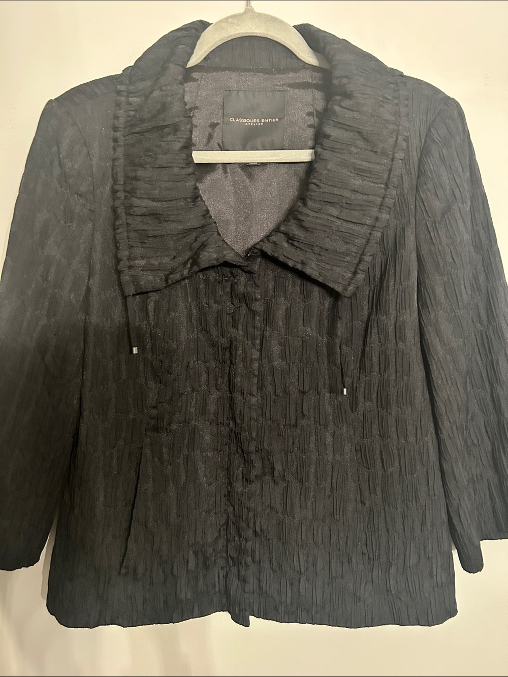 Classiques Entier Black Textured Jacket with Ruched Collar